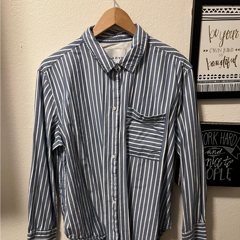 Large Blue Striped button up shirt